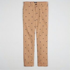 NWT J Crew Factory High Rise Girlfriend Chino Pants in Heart Print Camel Navy